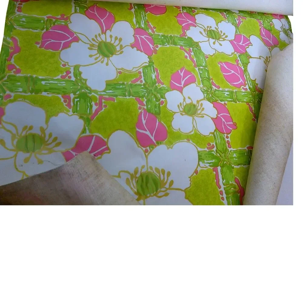 Vintage Psychedelic Floral Trellis Wallpaper Wallcovering Partial Roll READ